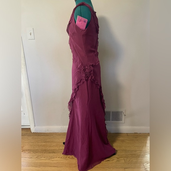 NWT ANOUSHKA G -London Silk Organza Ruffle Orchid Maxi Gown w/ appliqué flowers - Picture 3 of 13